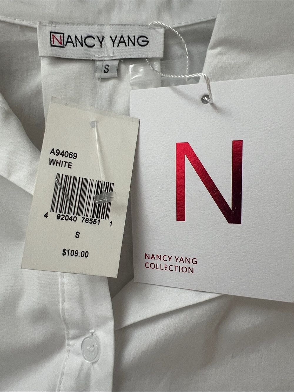 NWT Nancy Yang Embellished Bubble Sleeve Top White Floral Appliqué Blouse Small - Picture 9 of 12